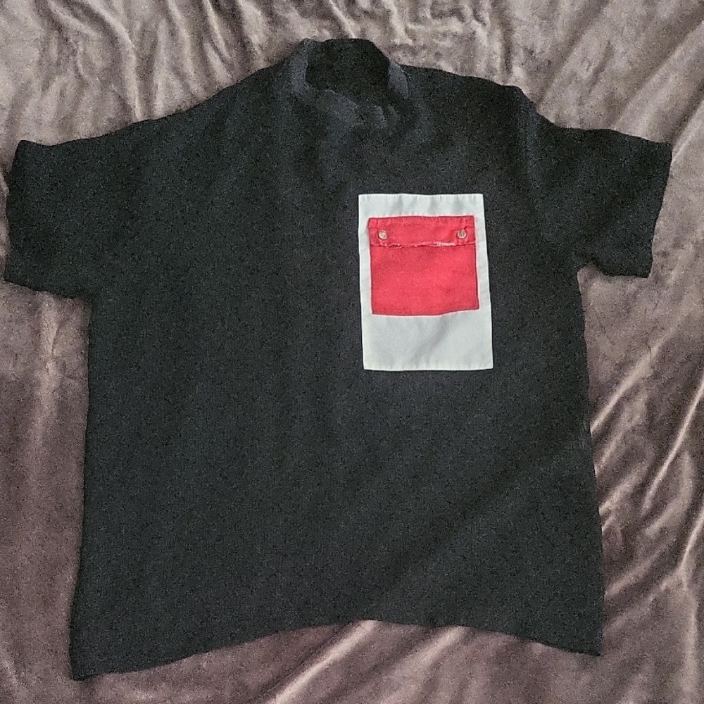 Black T-Shirt with Red and White Pocket